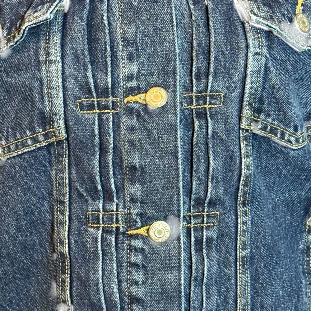 Old Navy Women's Trucker Jean Jacket Denim Classic Size Medium Pleated Front - Picture 6 of 9
